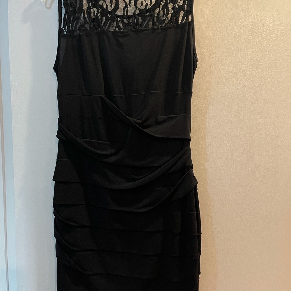 EnFocus black cocktail dress with lace top.